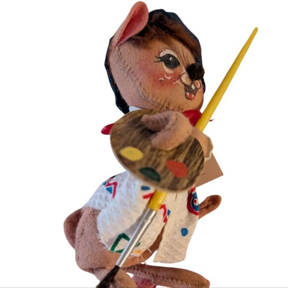 Vintage 1990 Annalee Thorndike Painter Artist Mouse Palette Brush & String TAG‎ - Picture 6 of 10